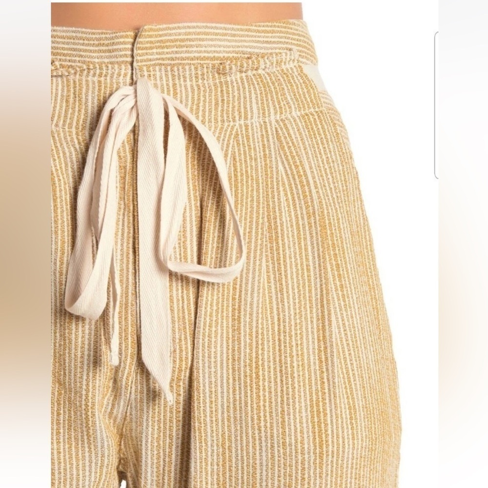 Free People CARAWAY Skinny Slim Pants mustard yellow Striped Drawstring- Sz 6 - Picture 4 of 15
